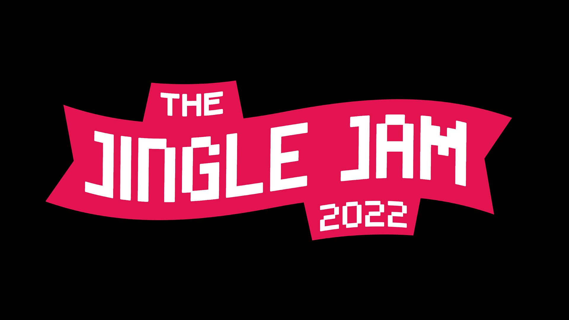 The words "Jingle Jam 2022" in an 8-bit computer graphic font, superimposed over a black background.