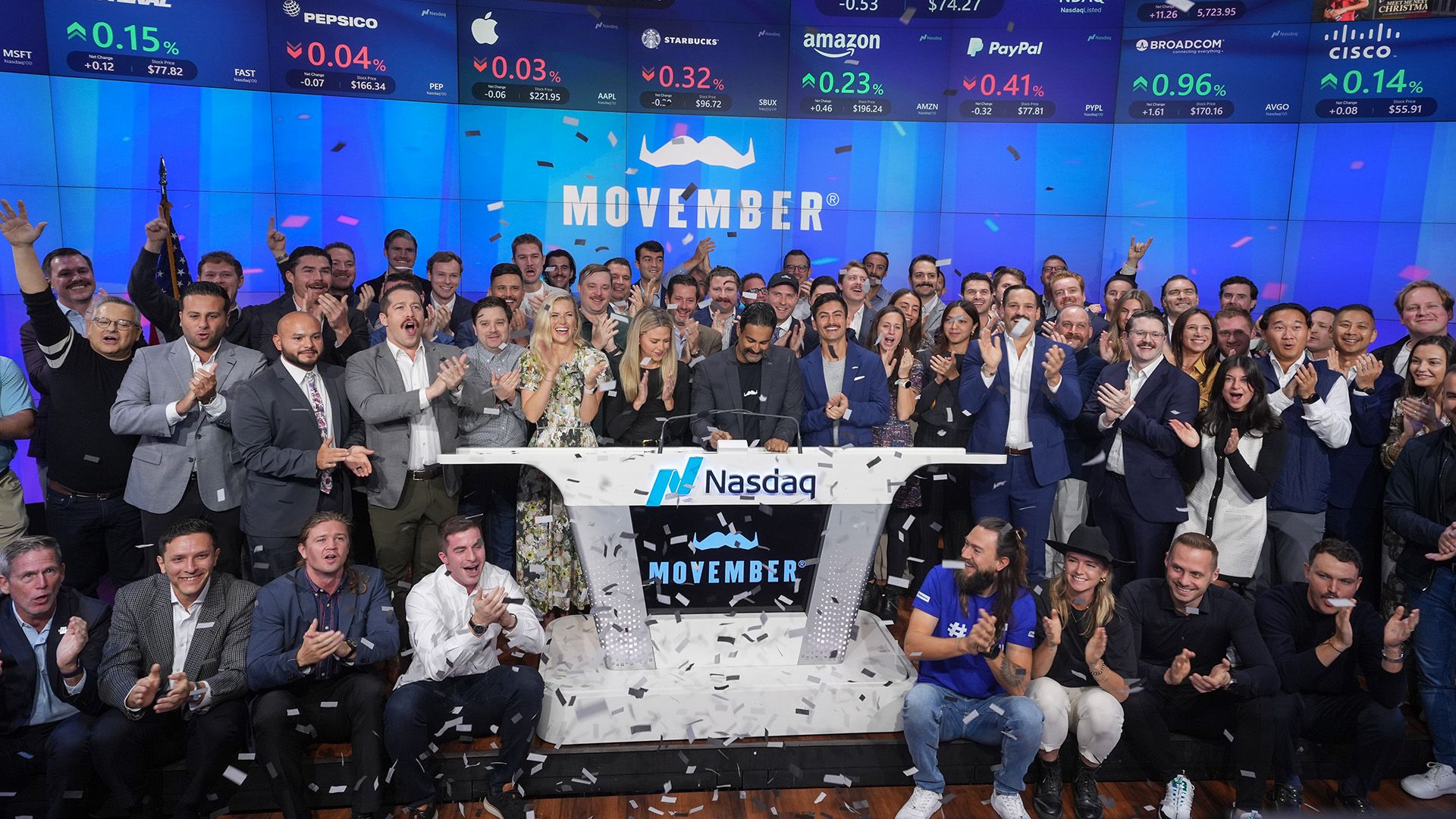 Movember supporters ring the opening bell for Nasdaq