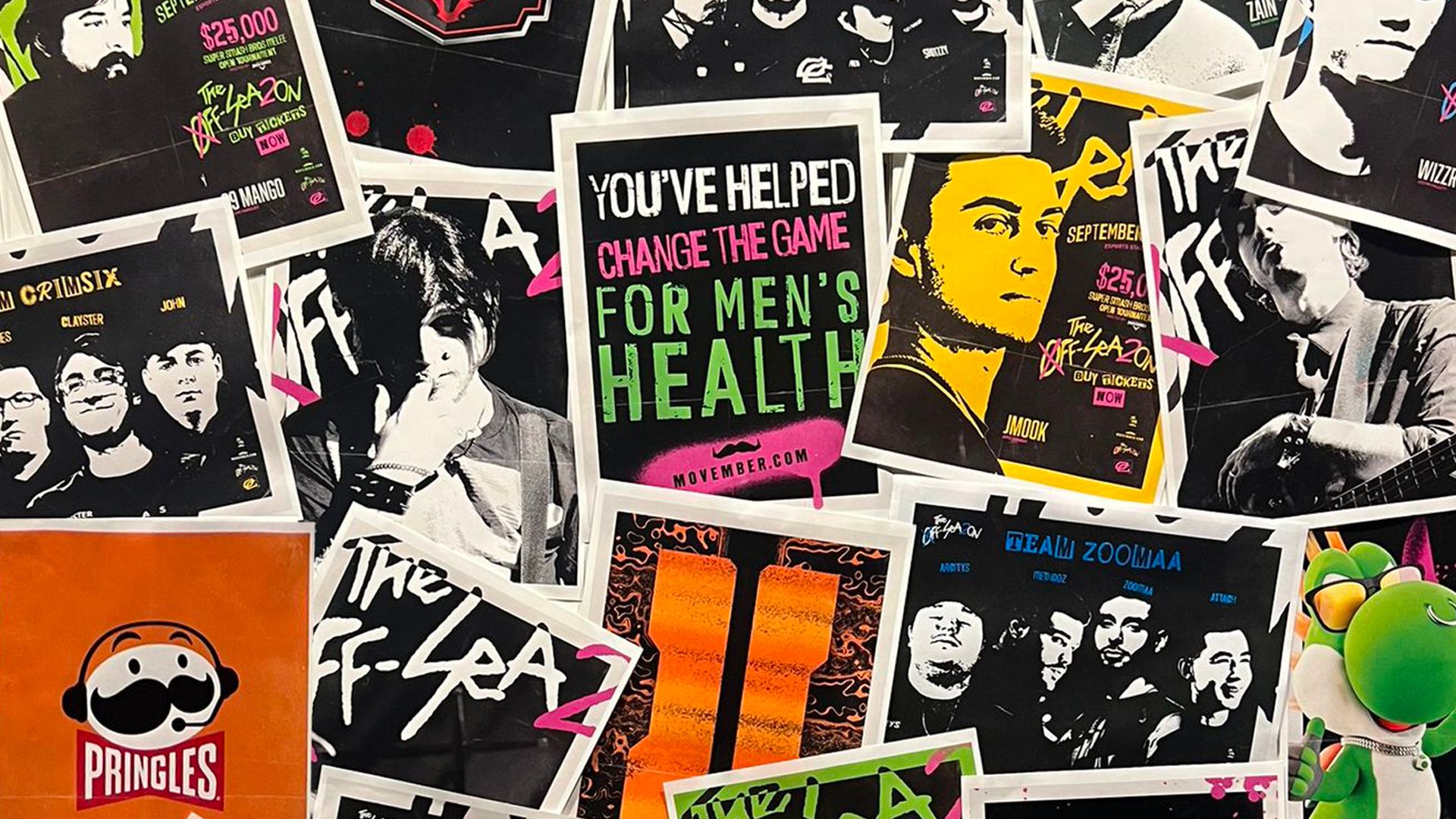 Collage photo of promotional posters of different events, many of them related to men's health.