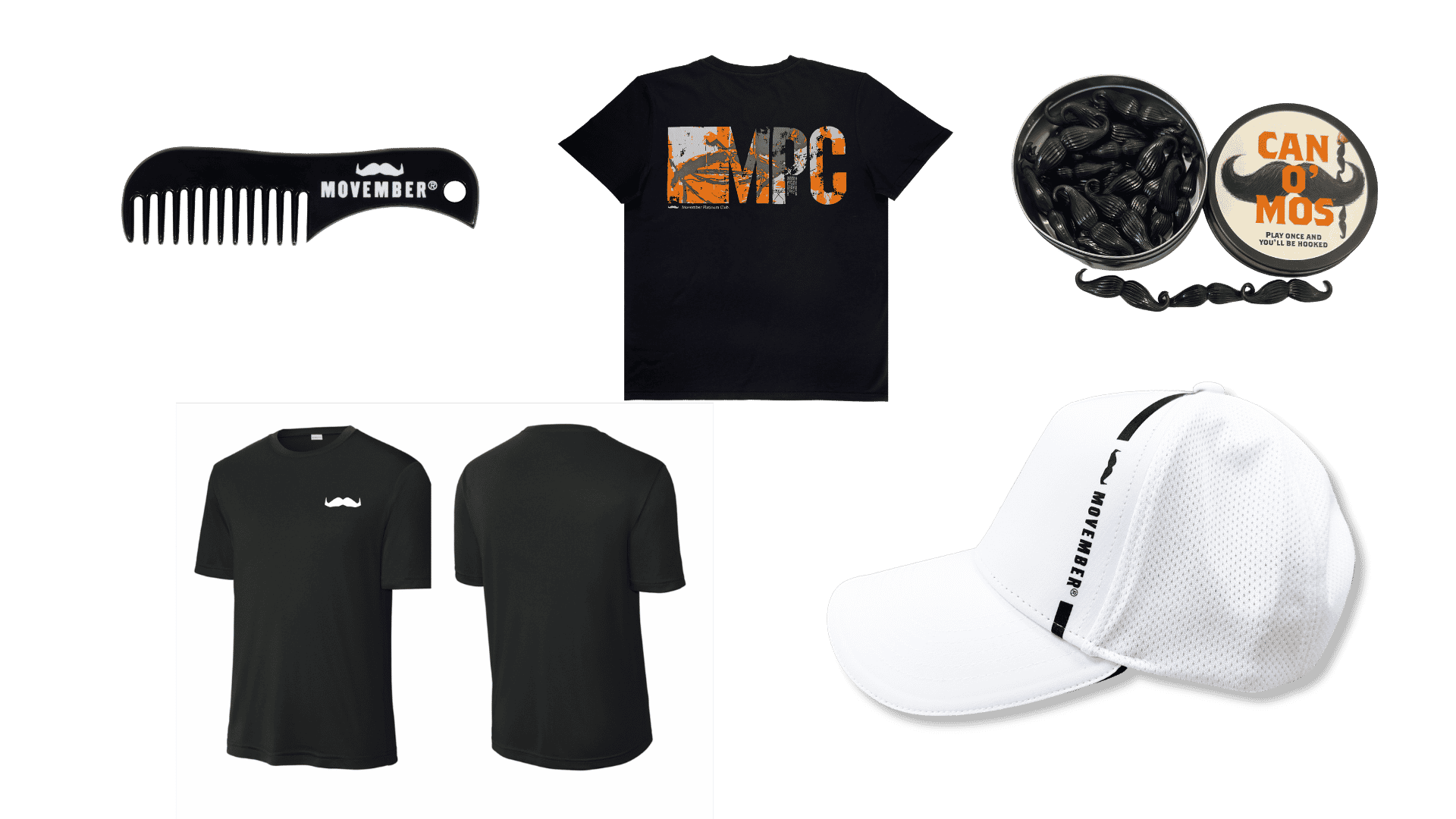 Image showing a collection of Movember Platinum Club T-merchandise.