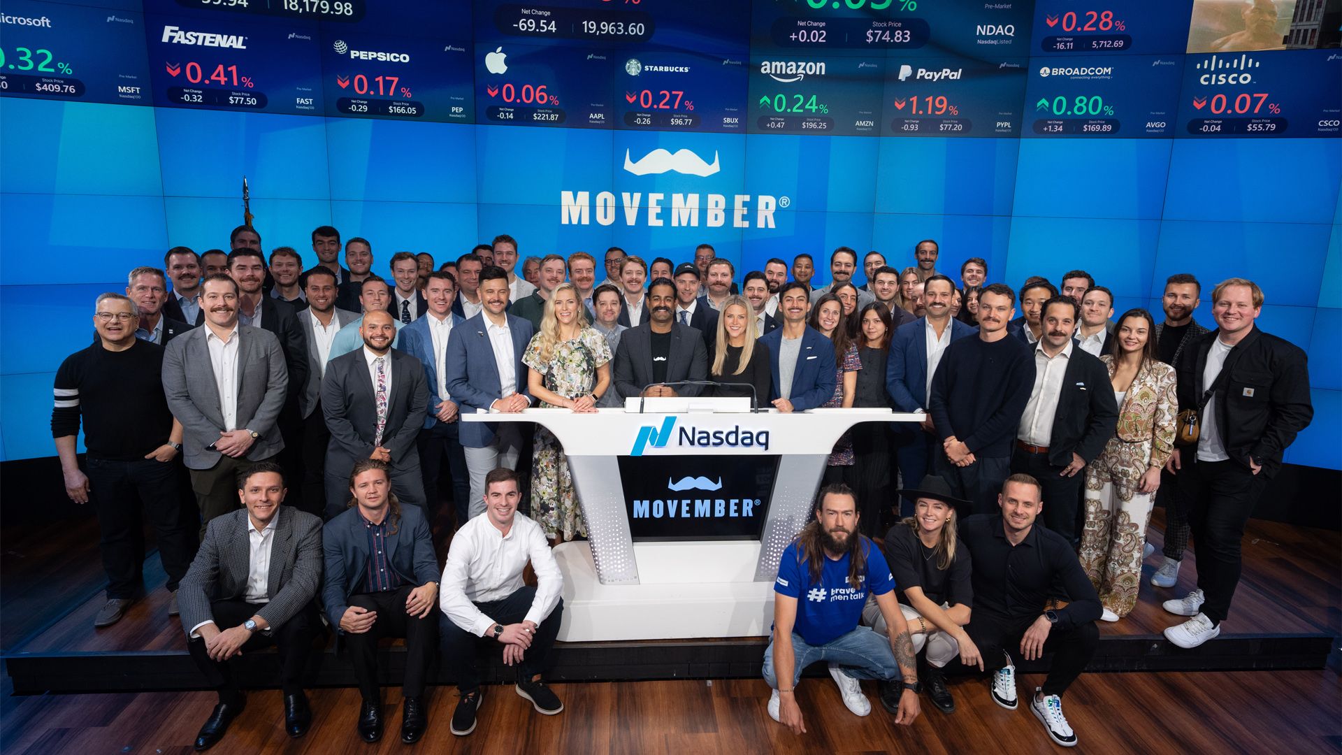 Movember supporters ring the opening bell for Nasdaq