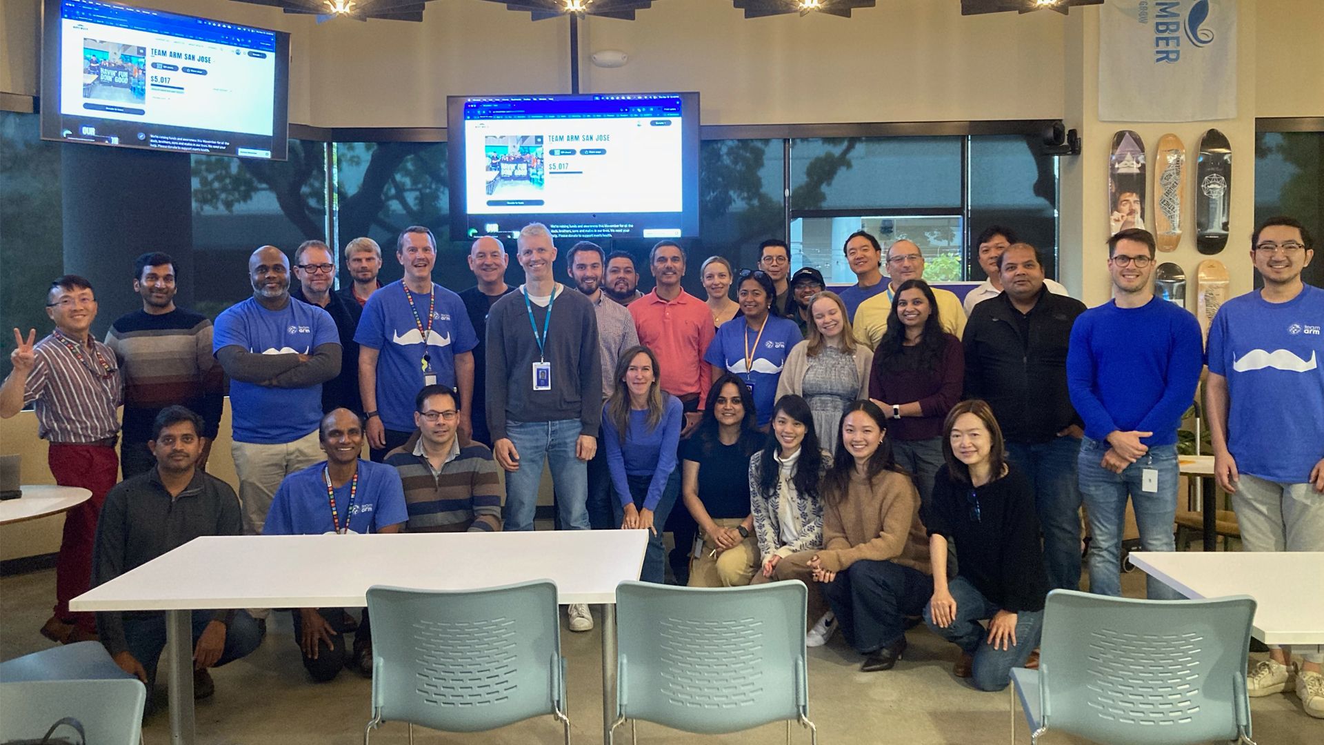 group of workplace individuals in a cafeteria